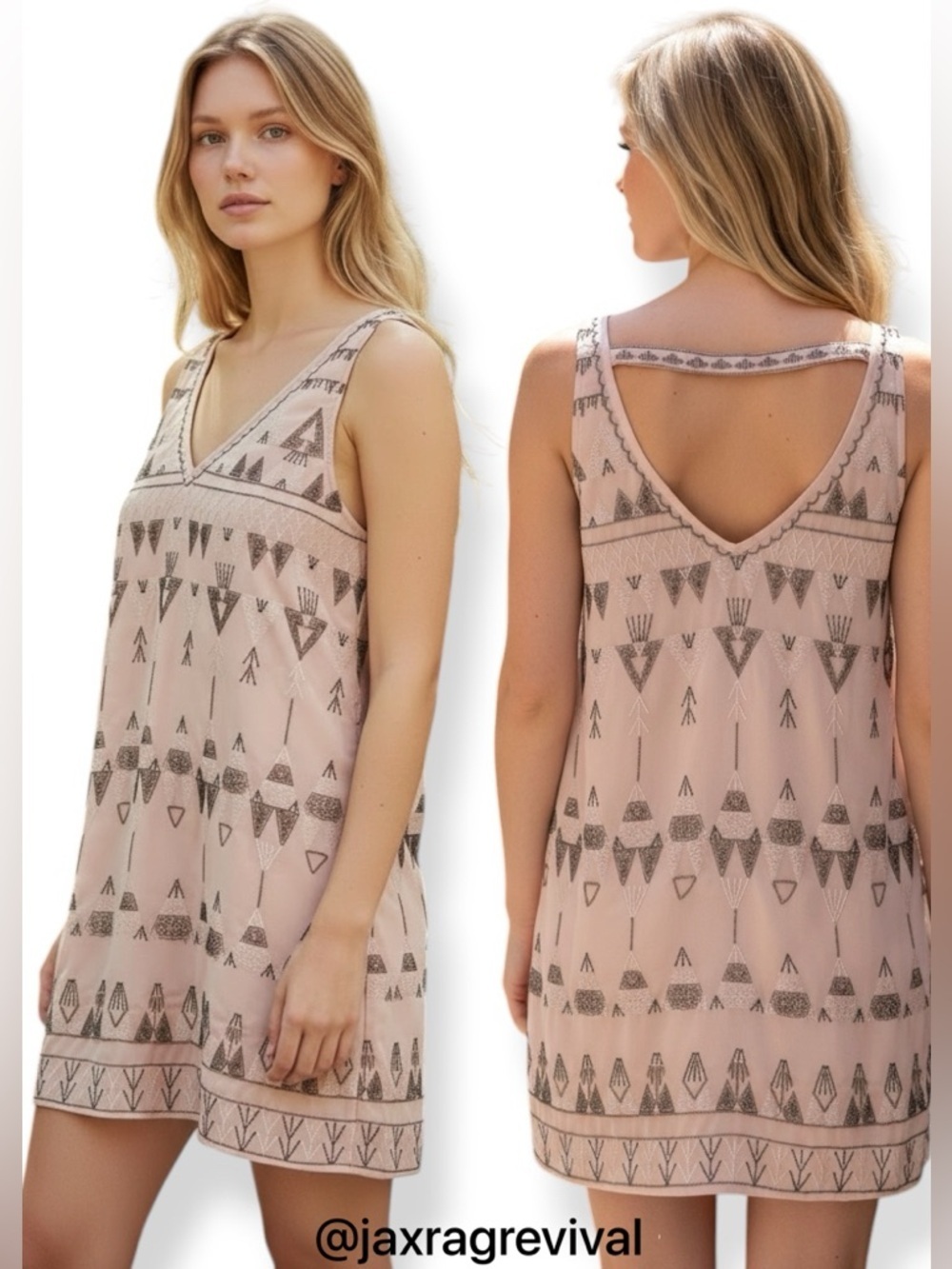 Free People "Frances Bean" Mini Beaded and Embroidered Pale Pink Shift Dress XS